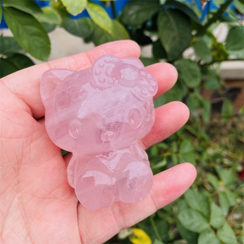 Wholesale hand carved natural crystal rose quartz Hello Kitty Crystal Cat for decorative gifts