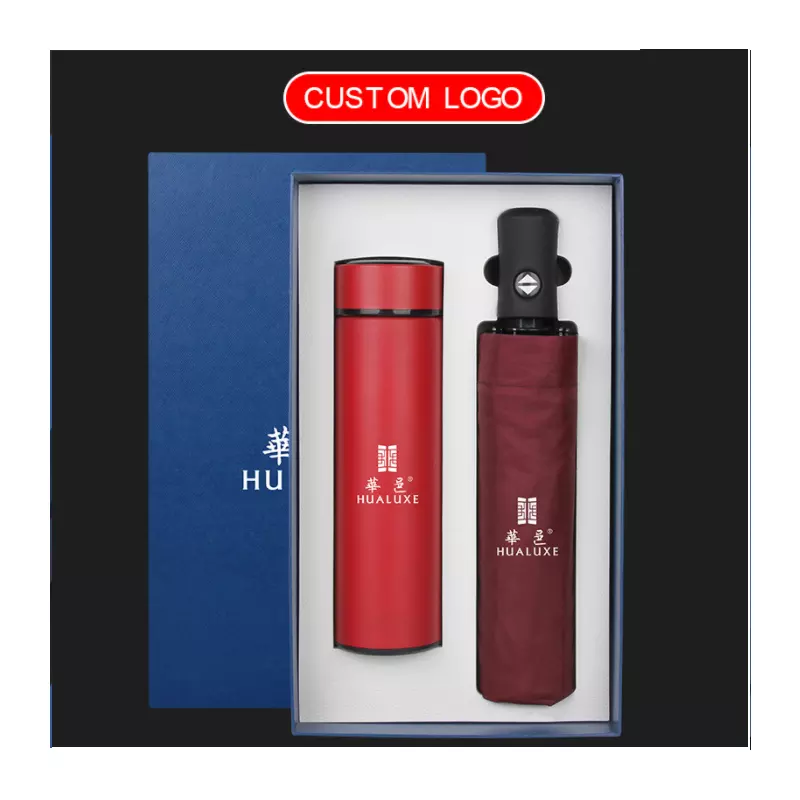 Wholesale Custom Promotional Gift set with Smart Thermos Umbrella For Christmas & New Year Gift set