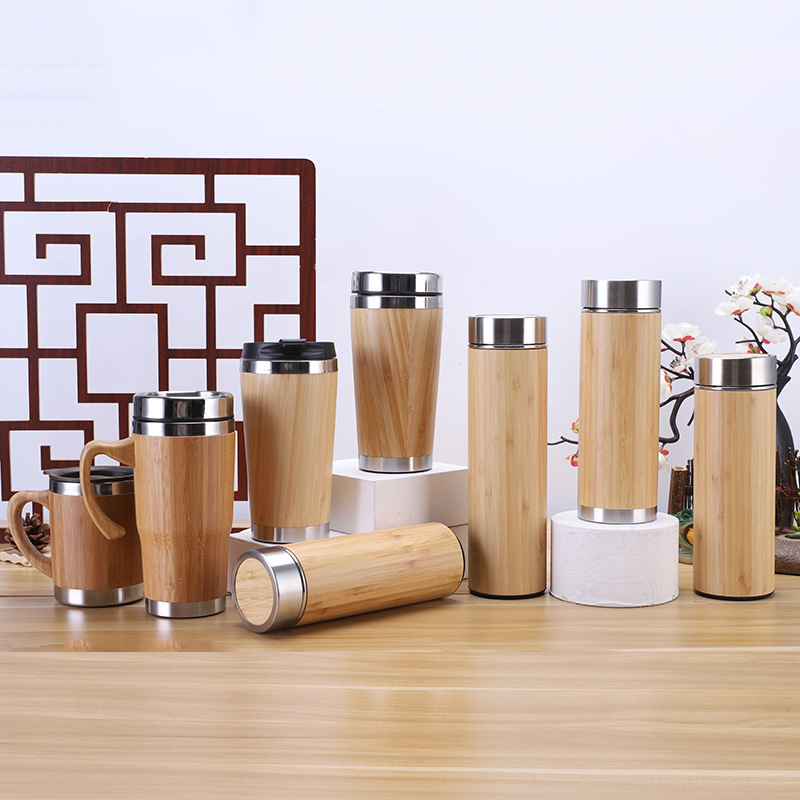 DH wb natural bamboo thermos vacuum flask tea,450ml vacuum flask bottle thermos cup bamboo for men home gadgets