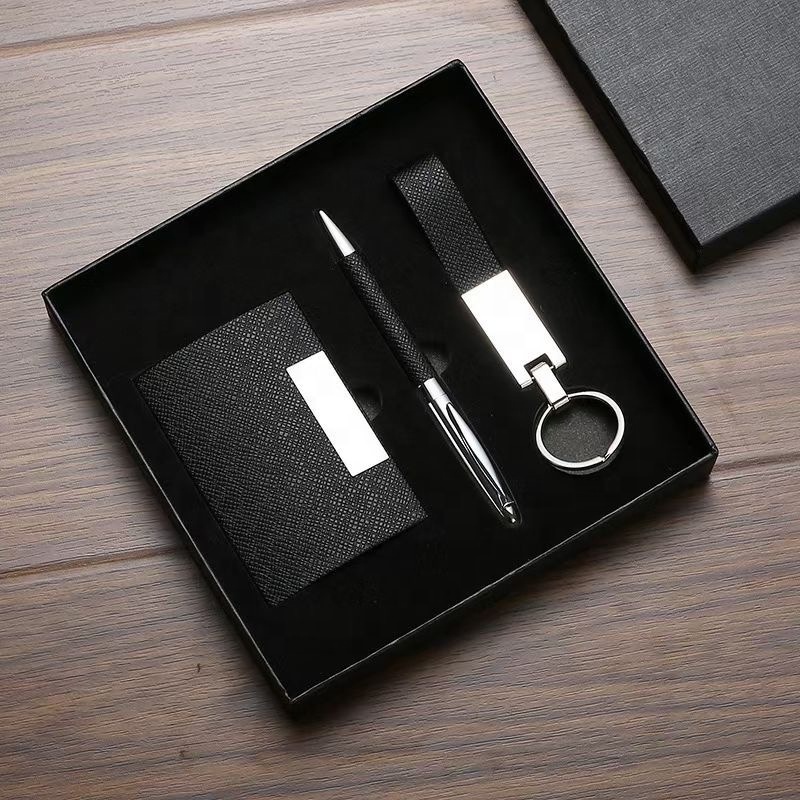 promotion corporate gift card holder case fountain sign pen notebook leather key chain gift set gadget gift sets box pack