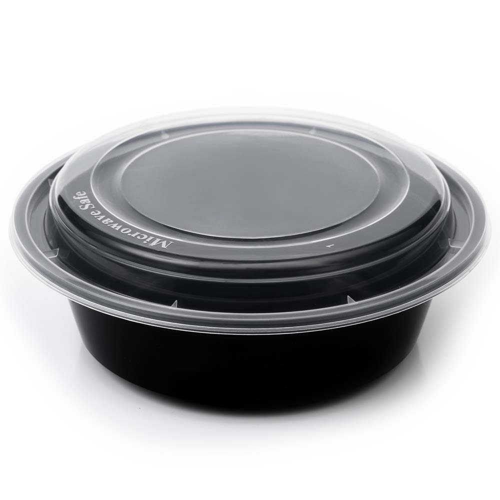 Disposable Round Black Microwave PP Fast-food Package Hot Soup Food Salads Fruit Deli Container with Lids