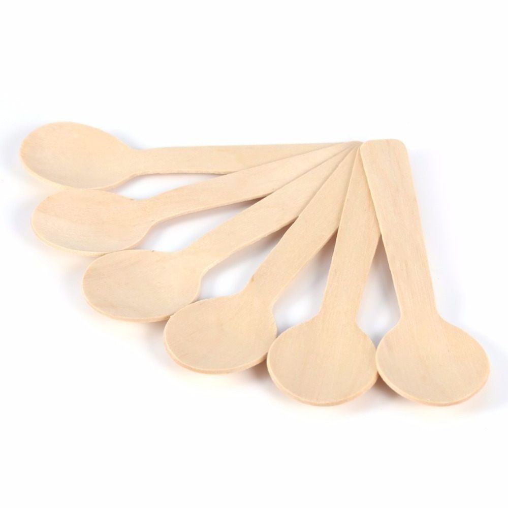 Eco Friendly Logo Birch Wood Small Mini Biodegradable Disposable Ice Cream Dessert Spoon