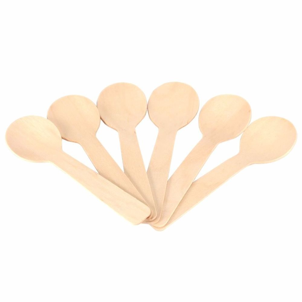 Eco Friendly Logo Birch Wood Small Mini Biodegradable Disposable Ice Cream Dessert Spoon