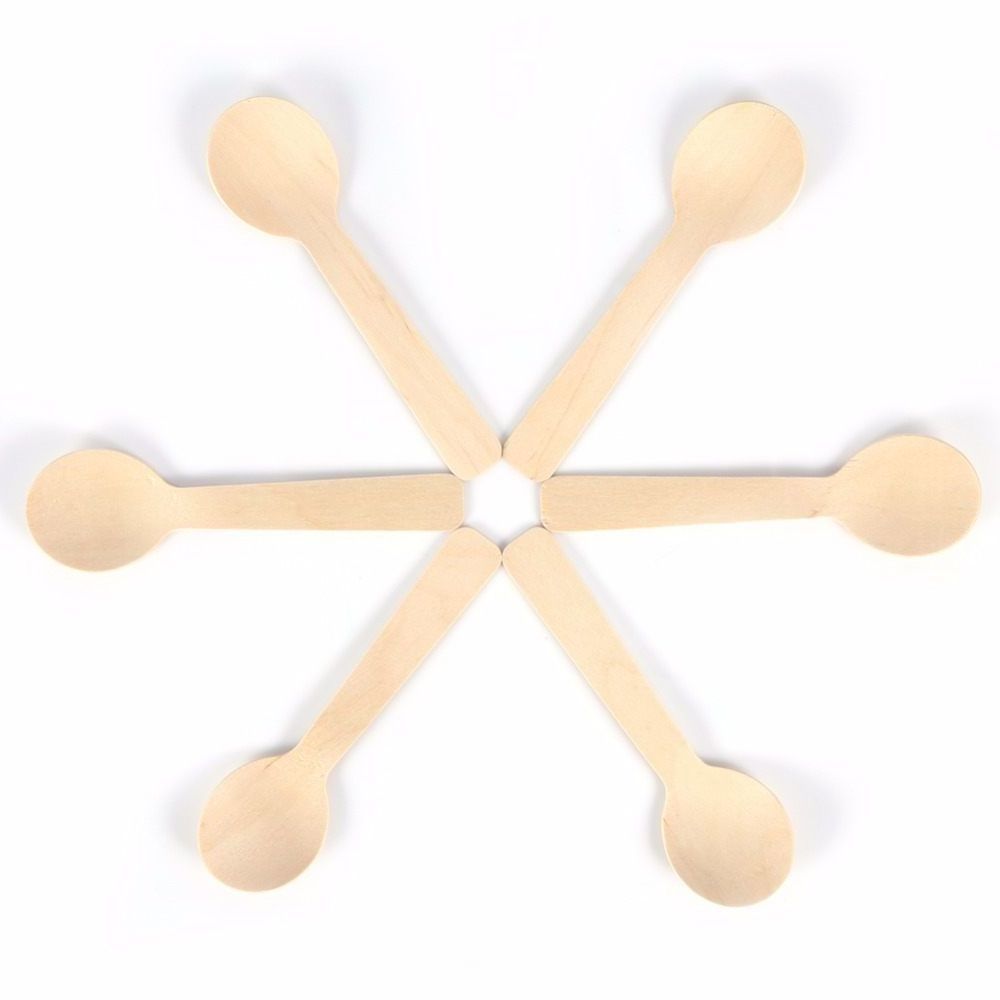 Eco Friendly Logo Birch Wood Small Mini Biodegradable Disposable Ice Cream Dessert Spoon