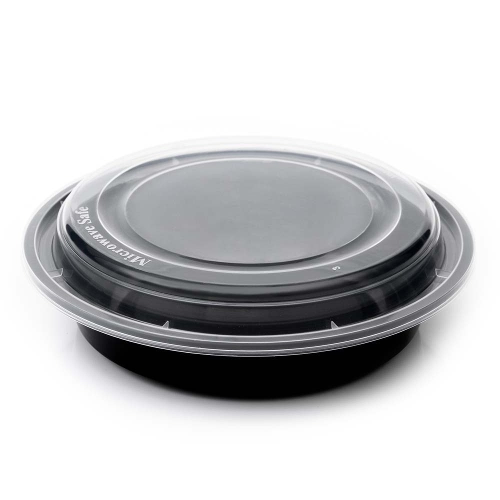 Disposable Round Black Microwave PP Fast-food Package Hot Soup Food Salads Fruit Deli Container with Lids