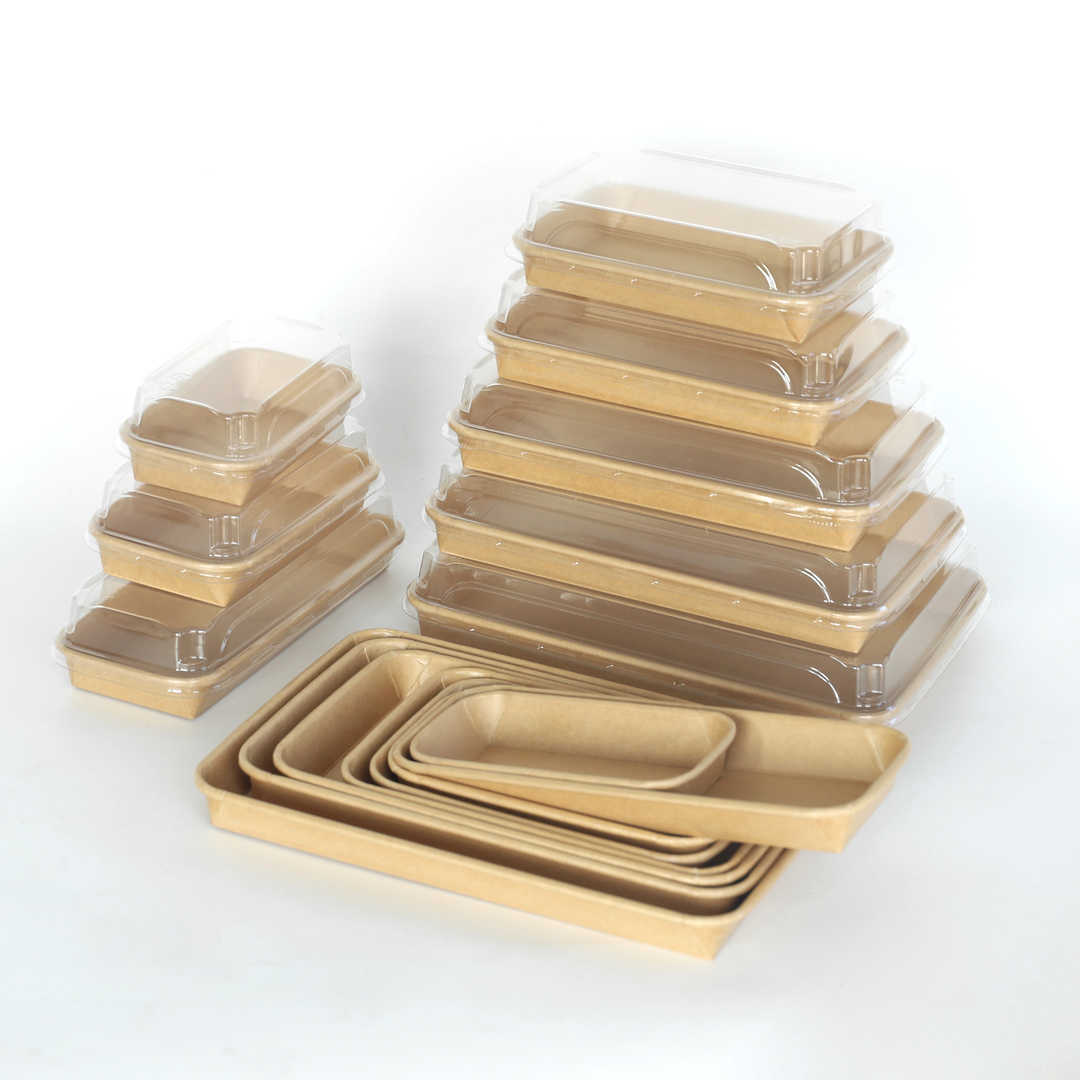 Custom Wholesale Biodegradable Disposable Takeaway Kraft Paper Plate With PET Lids