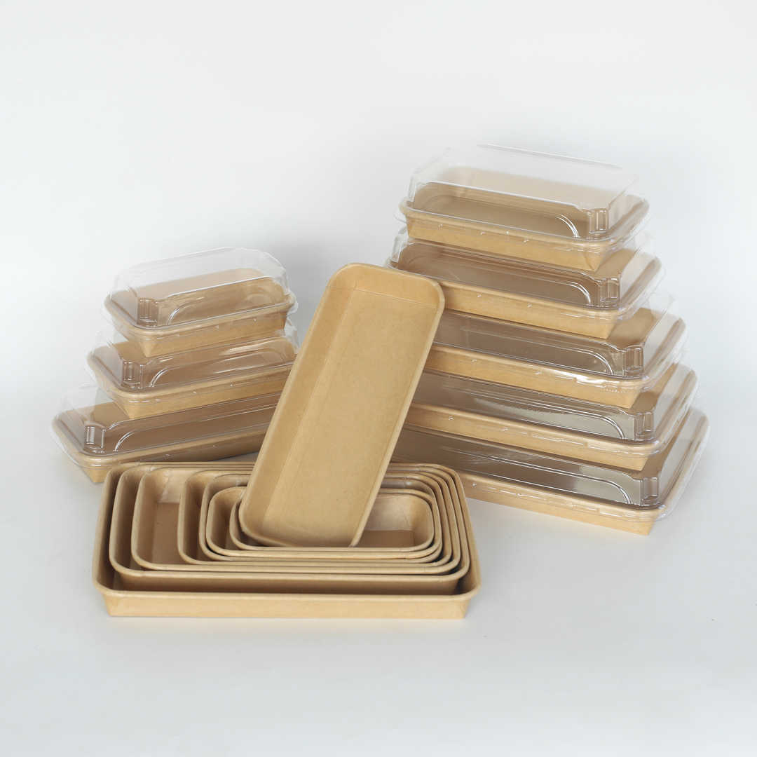 Custom Wholesale Biodegradable Disposable Takeaway Kraft Paper Plate With PET Lids