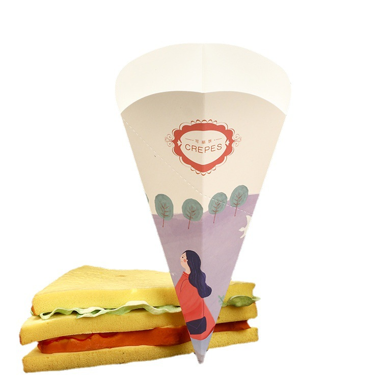 Custom Printed Biodegradable Eco Crepe Fries Cone Paper Crepe Holders