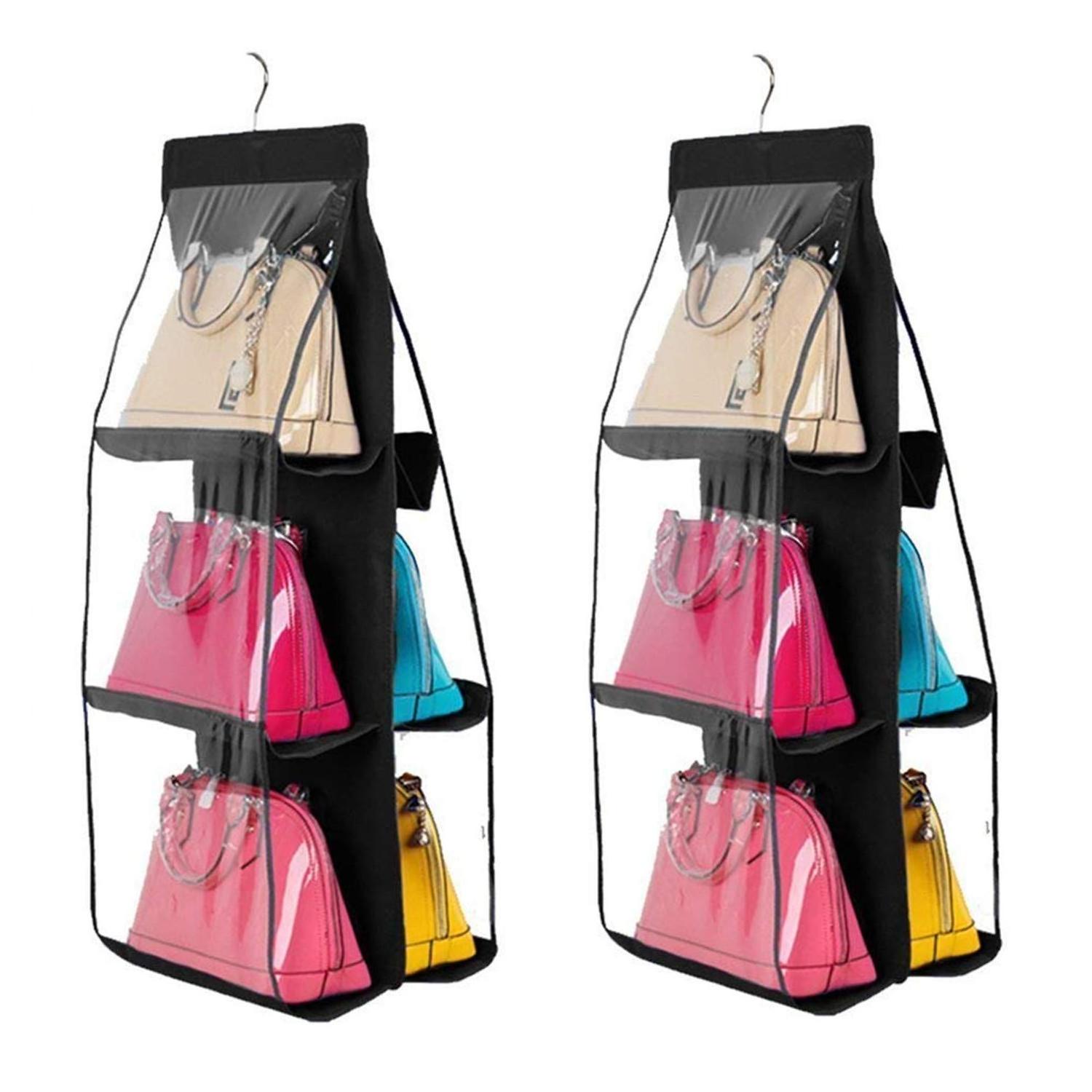 Closet Space Saving 6 Pockets Hanging Purse Handbag Organizer Shelf Bag Collection Storage