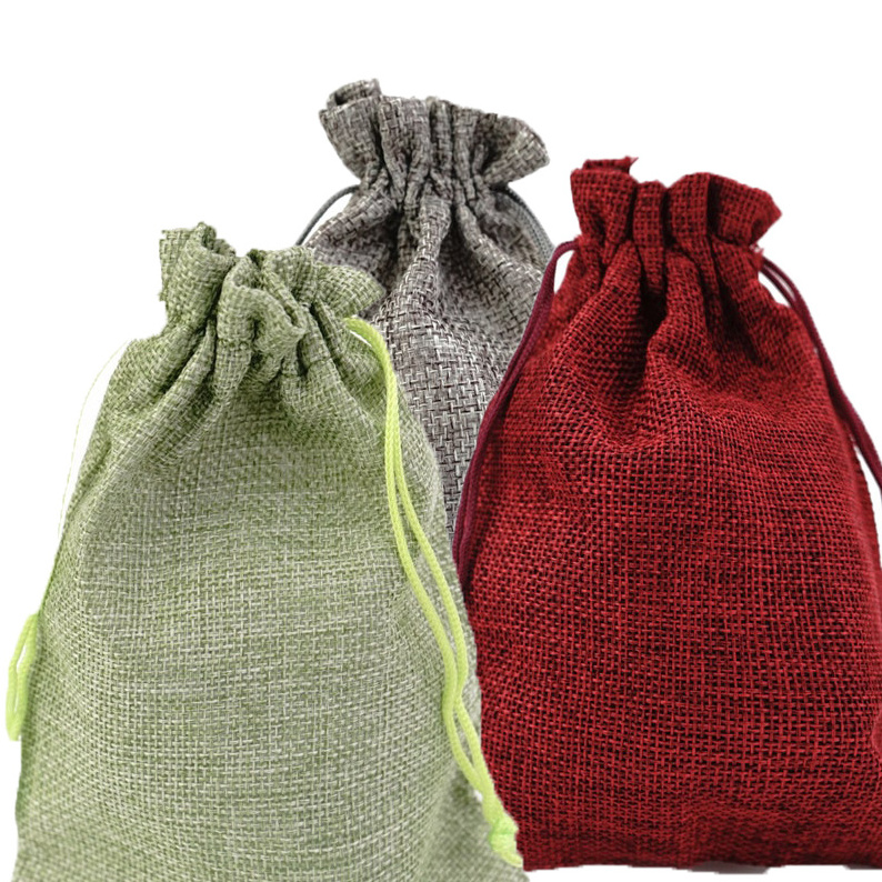 Draw String Small Mini Cotton Linen Jute Hemp Gift Drawstring Pouch Bag With Logo