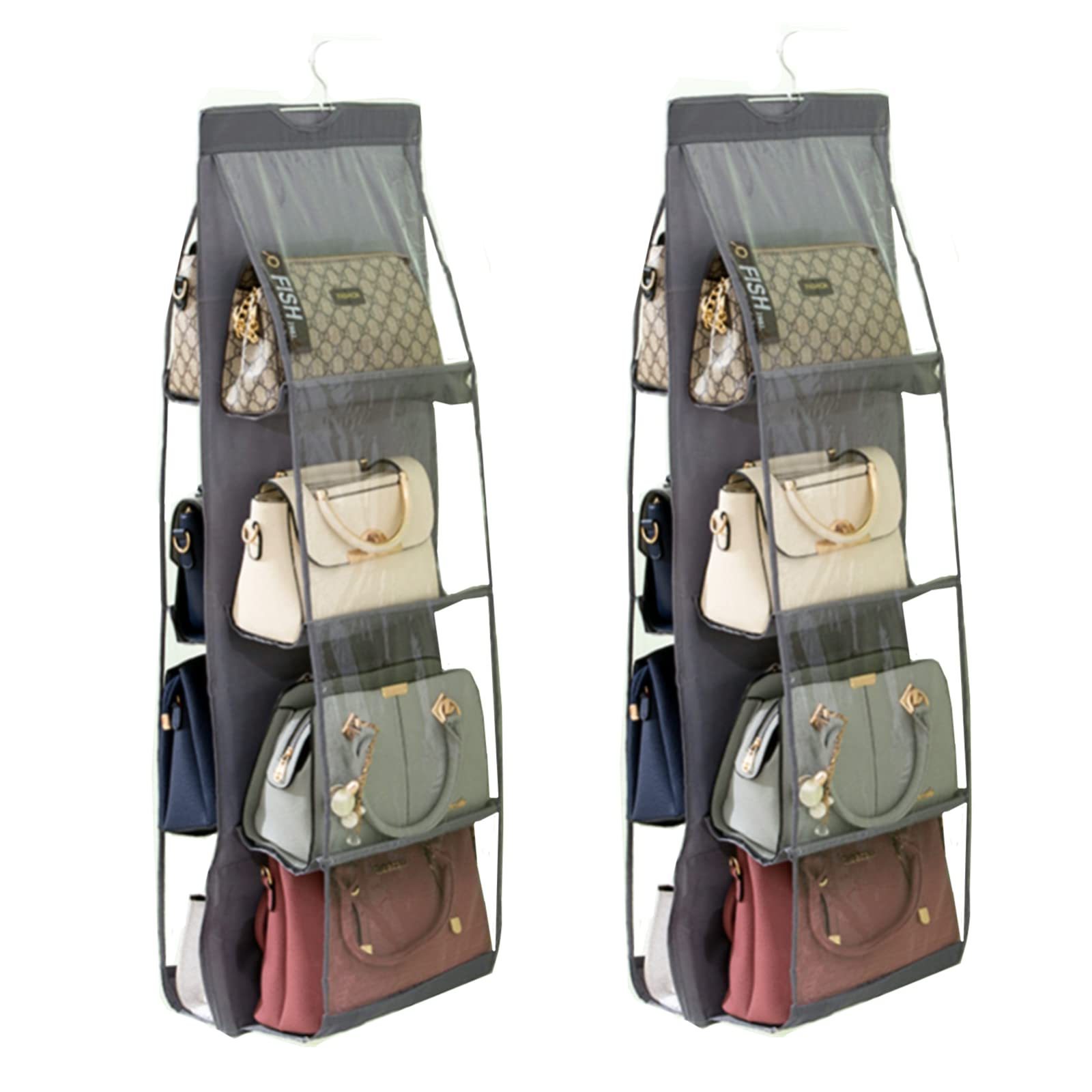 Closet Space Saving 6 Pockets Hanging Purse Handbag Organizer Shelf Bag Collection Storage