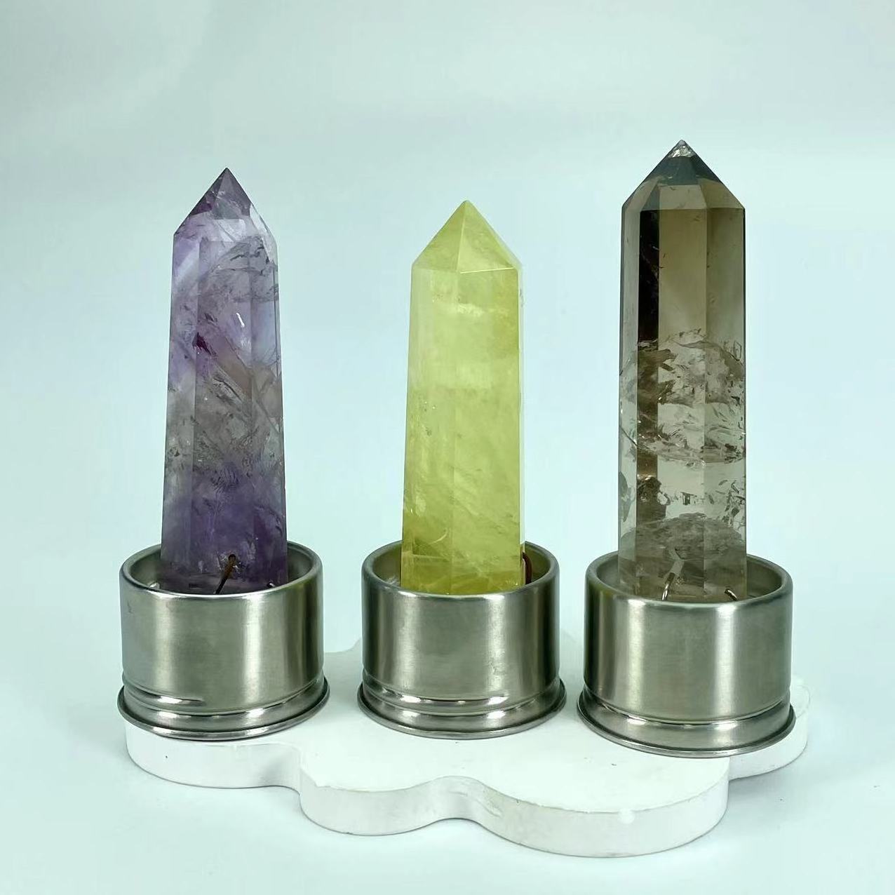 New arrivals spiritual crystal insert healing stones natural smoky amethyst citrine quartz crystal insert for gift