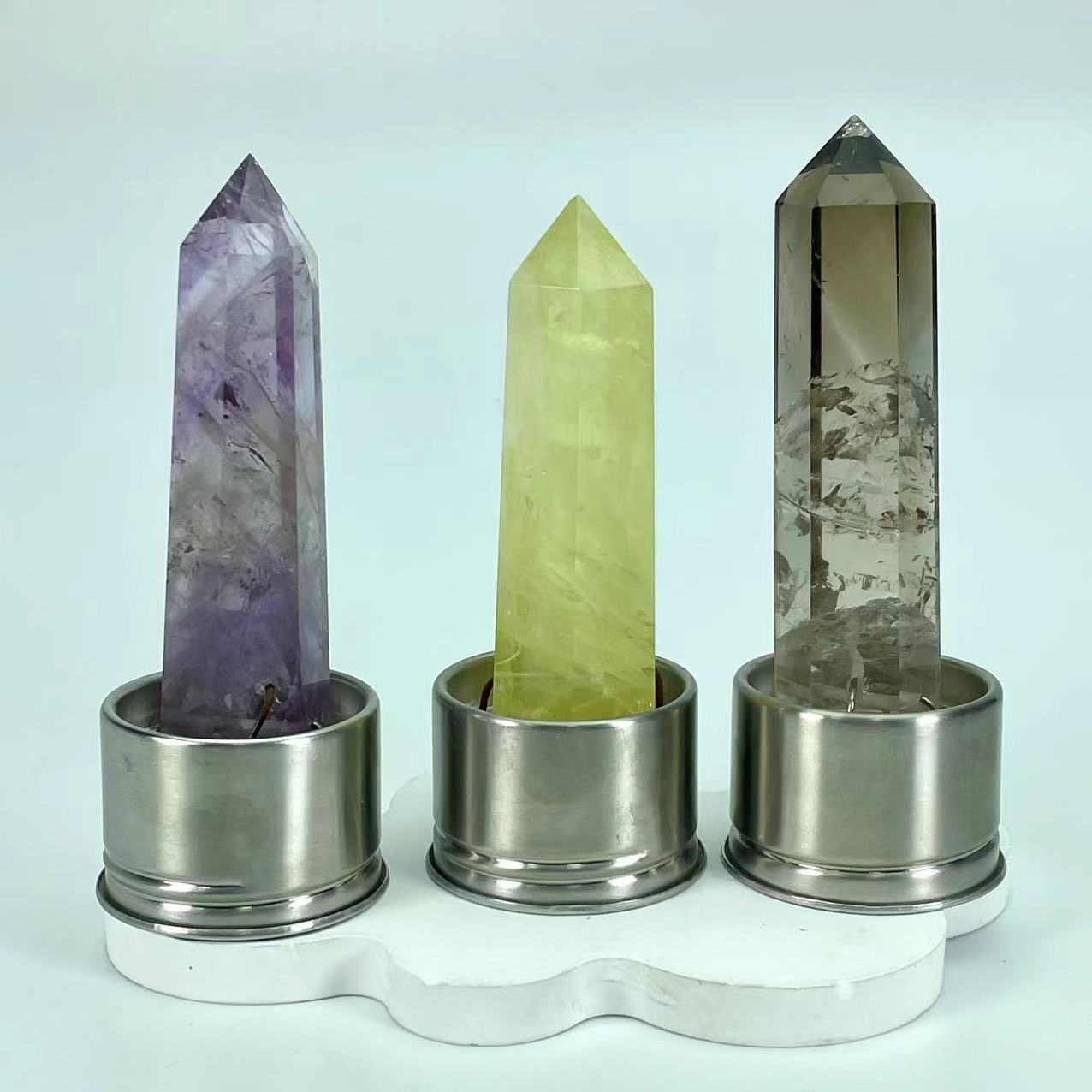 New arrivals spiritual crystal insert healing stones natural smoky amethyst citrine quartz crystal insert for gift