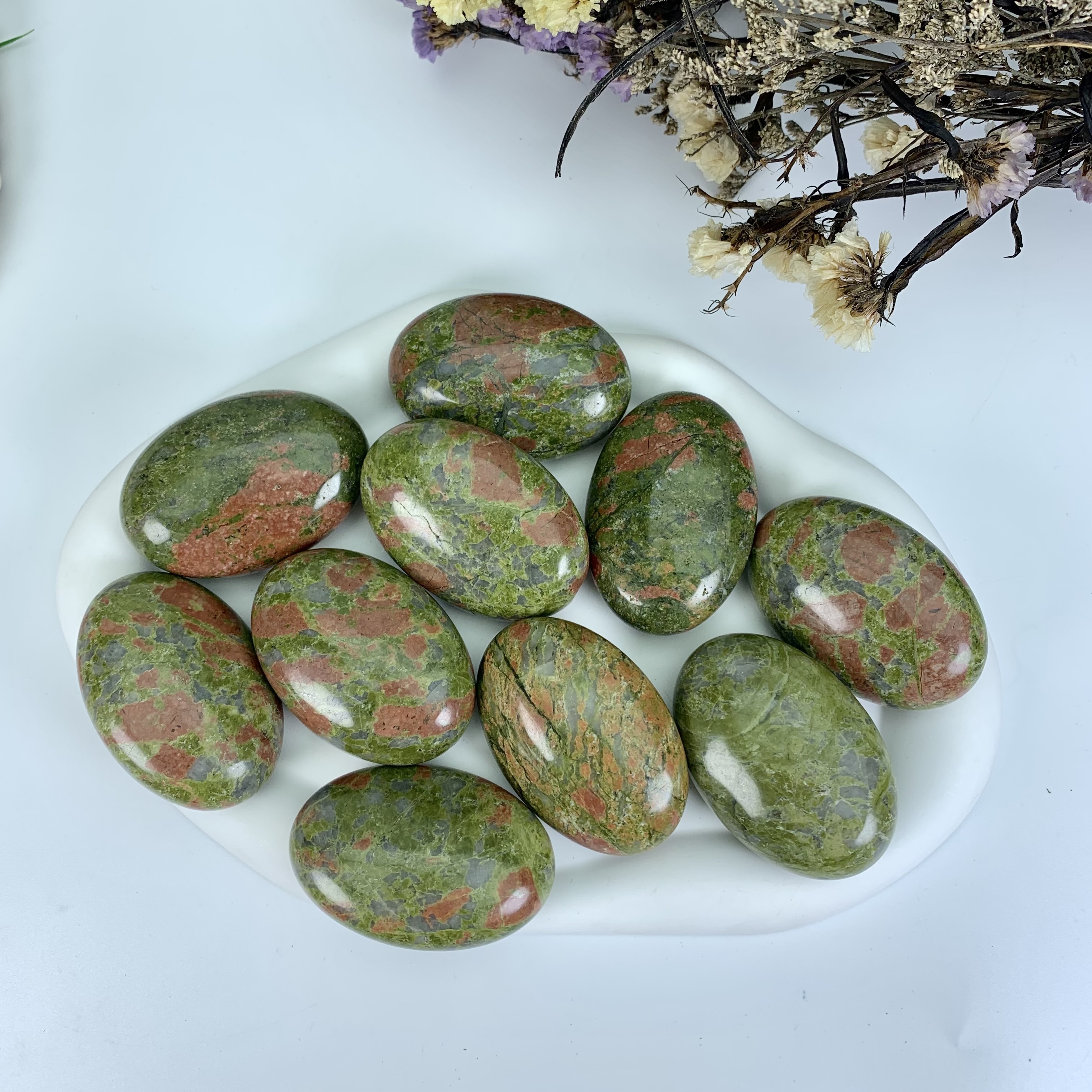 wholesale New arrivals spiritual crystal palm stone  healing stones natural unakite quartz crystal palm stone  for reiki