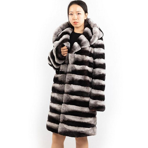 wholesale 90cm long winter hooded overcoat chinchilla fur coat istanbul rex rabbit fur coat for women