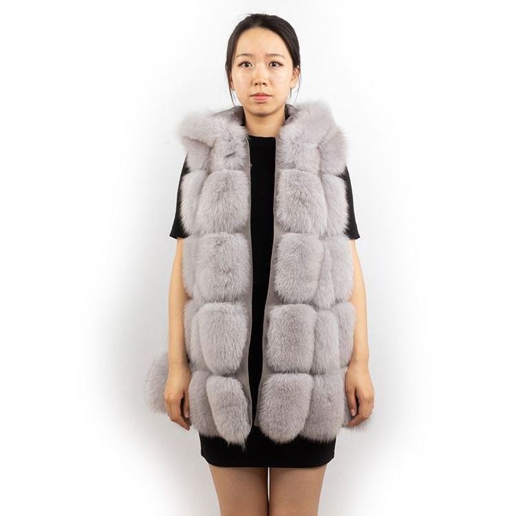 Wholesale Fur Gilet Pink Women Real Fox Fur Vest with hood