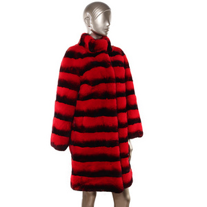 winter warm fur coat chinchilla red real rex rabbit fur long fur coat for women