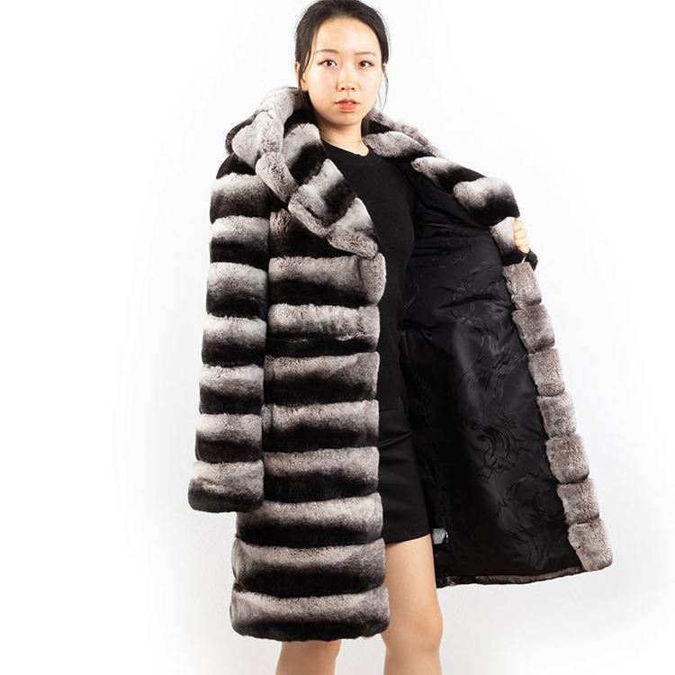 wholesale 90cm long winter hooded overcoat chinchilla fur coat istanbul rex rabbit fur coat for women