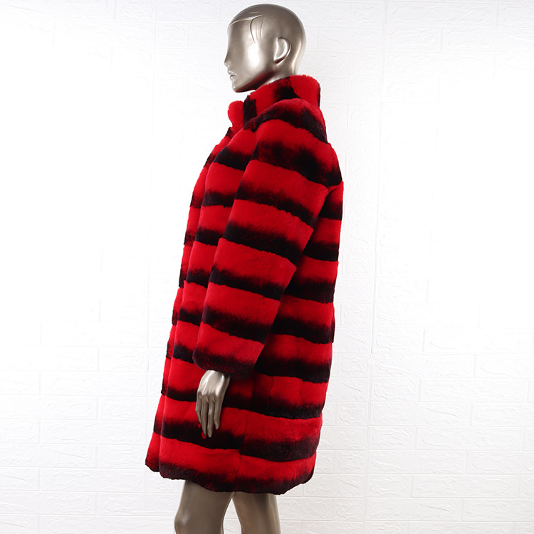 winter warm fur coat chinchilla red real rex rabbit fur long fur coat for women