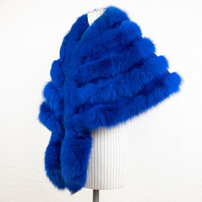 wholesale royal blue fur shawls for women winter genuine fox fur poncho