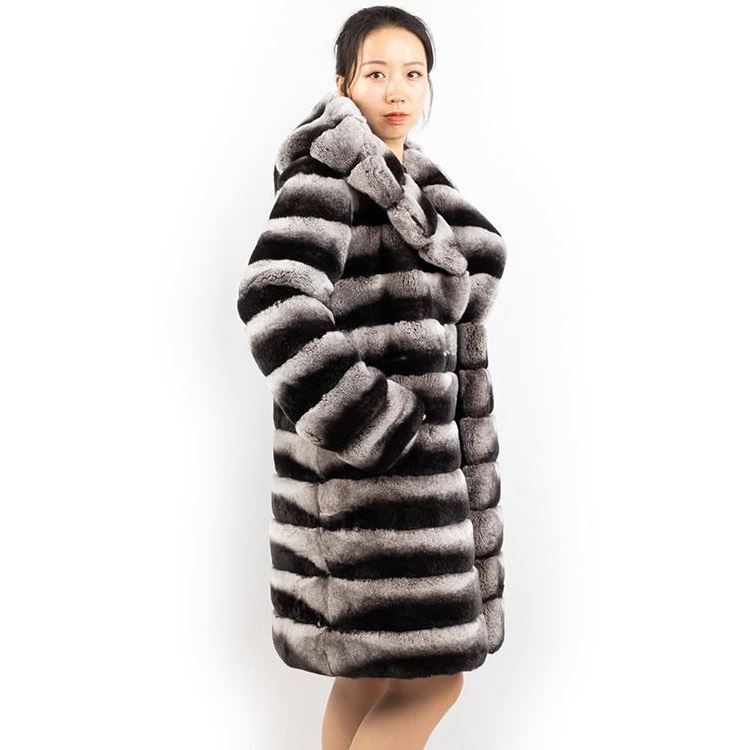 wholesale 90cm long winter hooded overcoat chinchilla fur coat istanbul rex rabbit fur coat for women