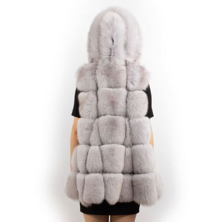 Wholesale Fur Gilet Pink Women Real Fox Fur Vest with hood