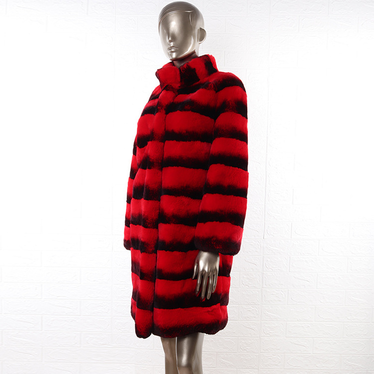 winter warm fur coat chinchilla red real rex rabbit fur long fur coat for women