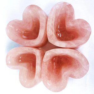 Wholesale Natural Crystal Bowls quartz Crystal Singing Bowl Hand Carved Heart Shape Rose Quartz Bowl For Decoration