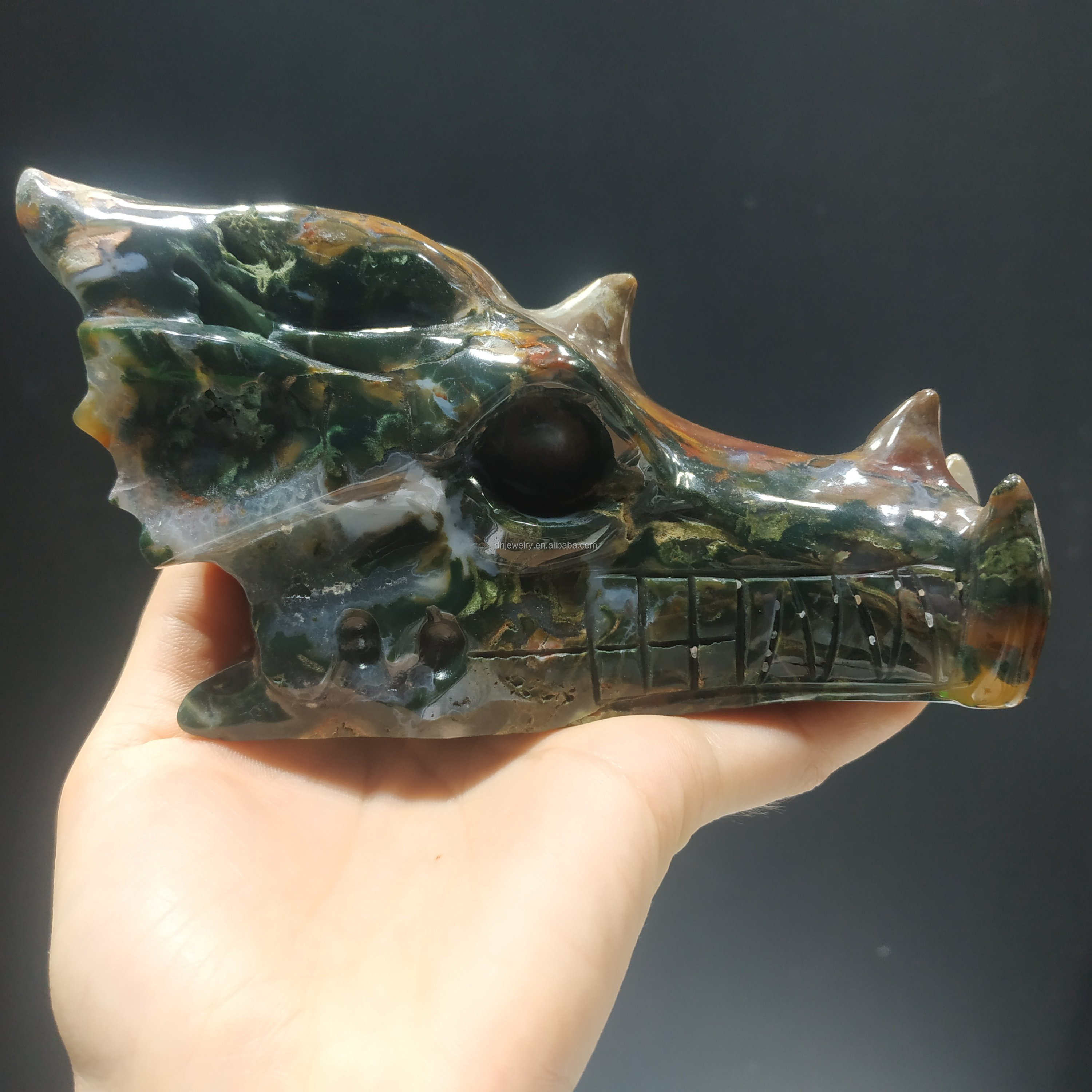 Hand carved labradorite dragon crystal head ocean jasper dragon skulls healing stone