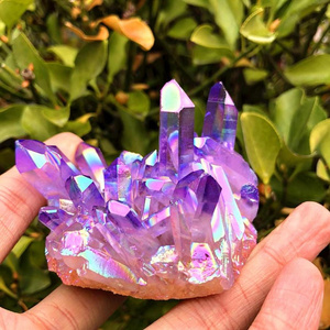 Wholesale Natural Electroplate Colorful Aura Quartz Crystal Cluster Quartz For Decoration