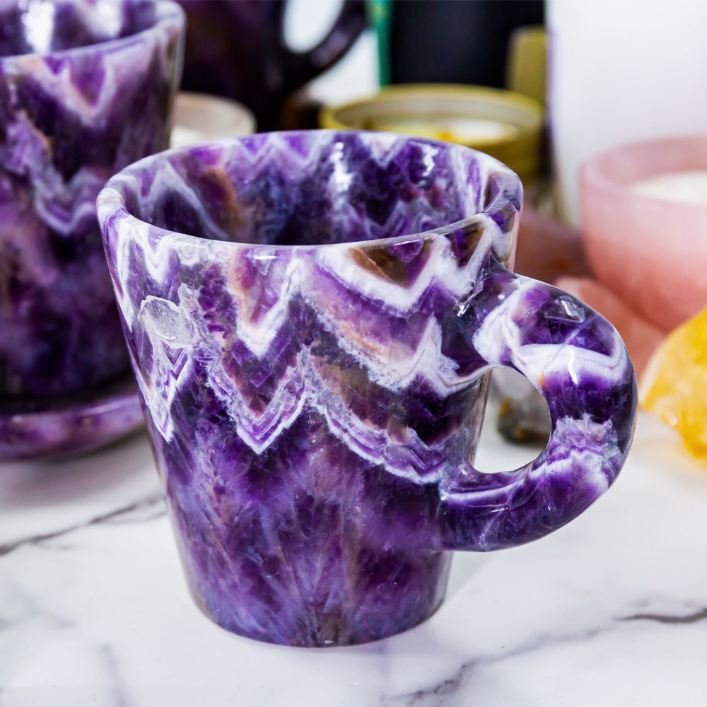 Wholesale natural folk crafts hand carved healing stone dream amethyst crystal cup for home decoration