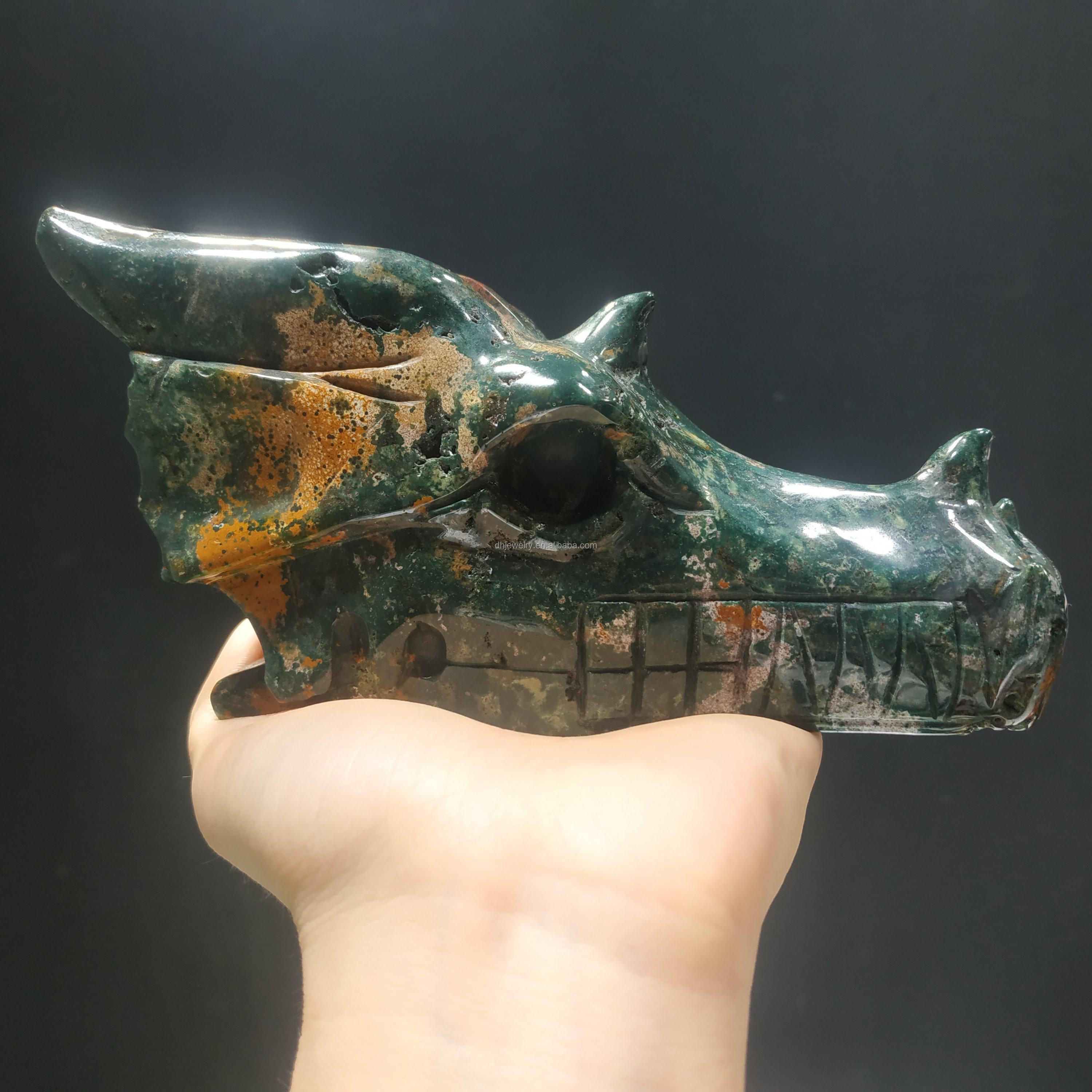 Hand carved labradorite dragon crystal head ocean jasper dragon skulls healing stone