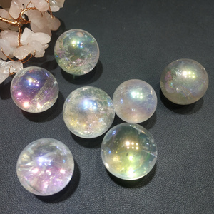 Wholesale crystal balls gemstone beads natural aqua angel aura quartz crystal spheres for jewelry making