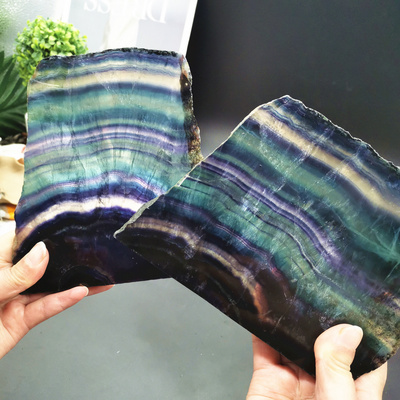 Natural gemstone rainbow fluorite crystal slice rainbow fluorite slice for fengshui healing