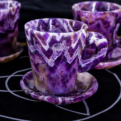 Wholesale natural folk crafts hand carved healing stone dream amethyst crystal cup for home decoration