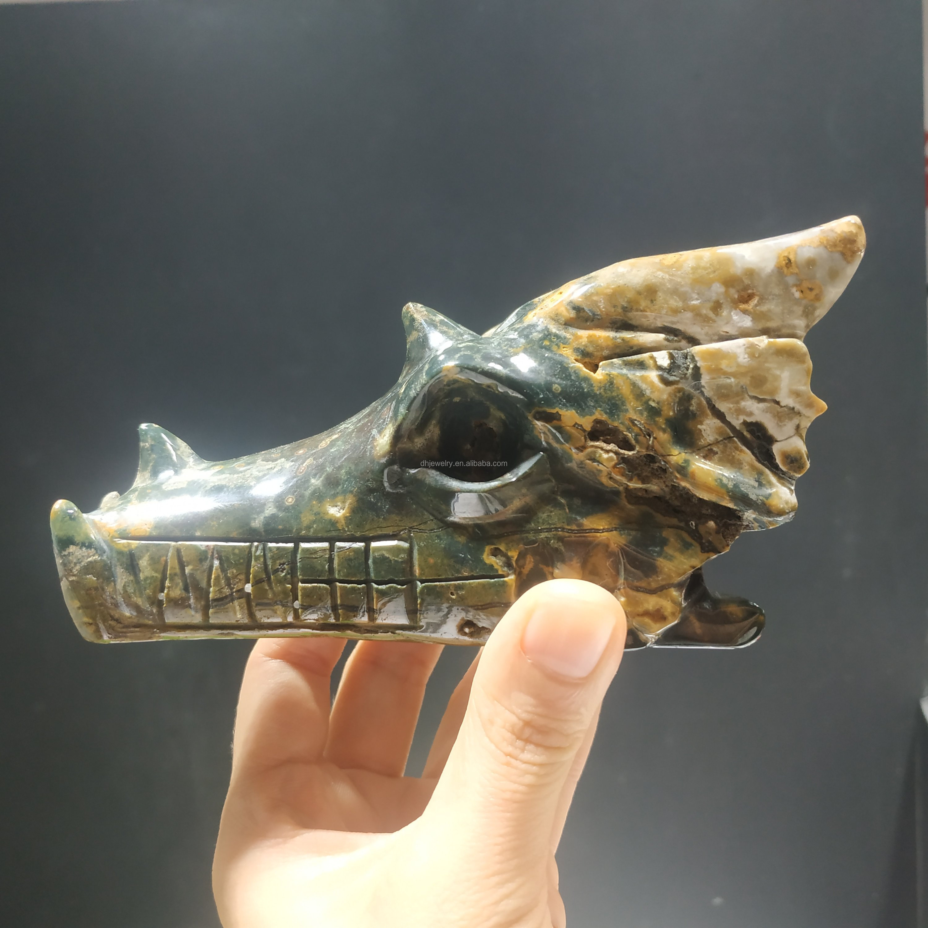 Hand carved labradorite dragon crystal head ocean jasper dragon skulls healing stone