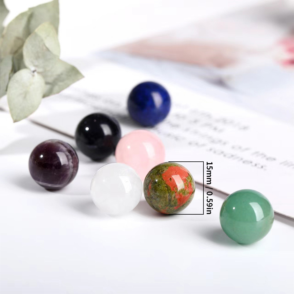 Healing Crystal Gemstone Bead 15mm Mini Natural Quartz Sphere Collection Polished Hand Carved Crystal Ball Bead Bulk