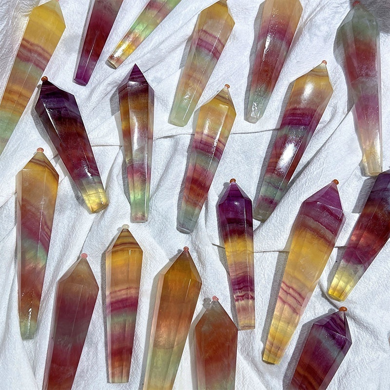 Wholesale natural candy color fluorite crystal point crystal magic wand healing energy gemstone decoration