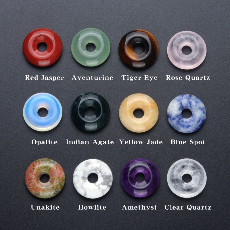 Natural crystal semi-precious stone 20mm large hole loop donut pendant charm bead DIY pendant bracelet accessories