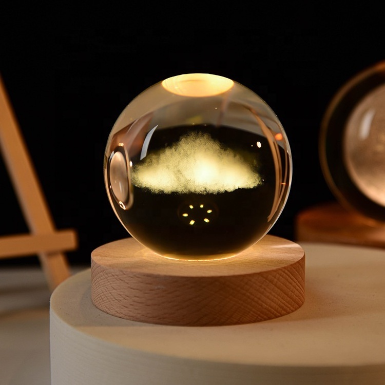 Crystal 3d ball night lamp solar system glass crystal ball luminous wooden tabletop Ornament Festival graduation gift