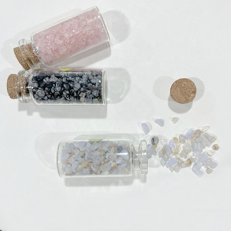 wholesale Natural Rose Gravel Stone Infused Gemstone Crystal chip Points Glass crushed stone wishing Bottle for crystal crafts