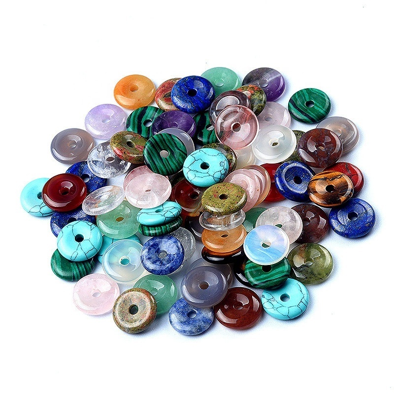 Natural crystal semi-precious stone 20mm large hole loop donut pendant charm bead DIY pendant bracelet accessories