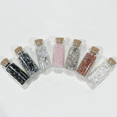 wholesale Natural Rose Gravel Stone Infused Gemstone Crystal chip Points Glass crushed stone wishing Bottle for crystal crafts