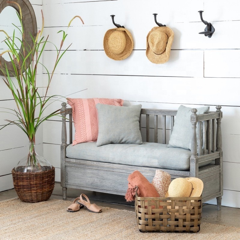 Udo Solid Oak Storage Bench for Mudroom Hallway