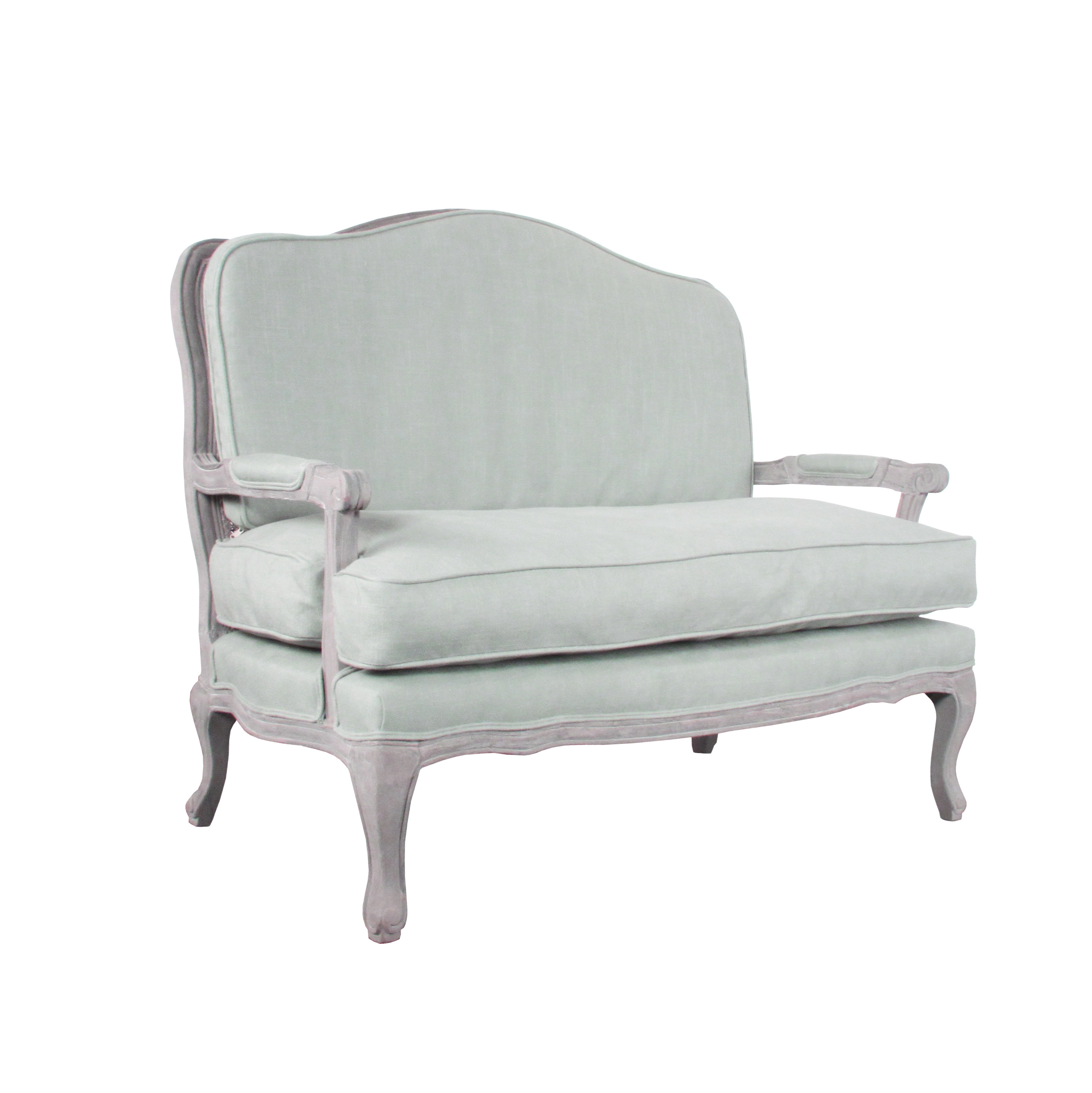 La Jolla Loveseat with solid birch frame and rattan back for french style living