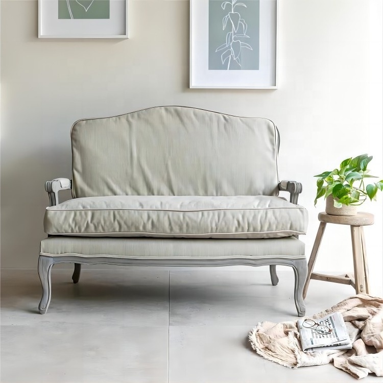 La Jolla Loveseat with solid birch frame and rattan back for french style living