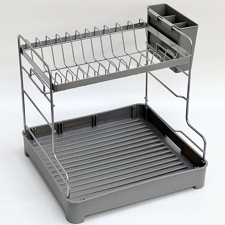 2 Tier Dish Rack Durable Quality Stainless Steel 2 Layer Kitchen Plate Drainer Dish Drying Rack