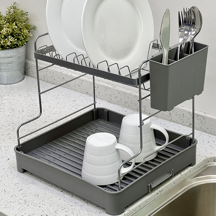 2 Tier Dish Rack Durable Quality Stainless Steel 2 Layer Kitchen Plate Drainer Dish Drying Rack