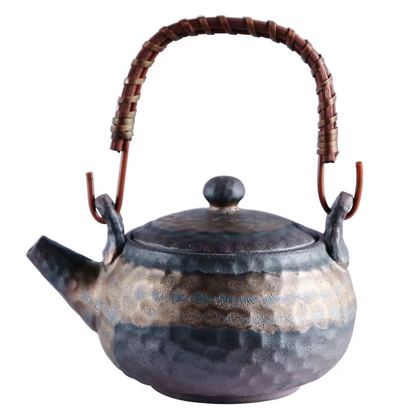 Stoneware hammer loop-handled teapot Handmade Japanese style retro tea Ceramic gongfu teapot single teapot