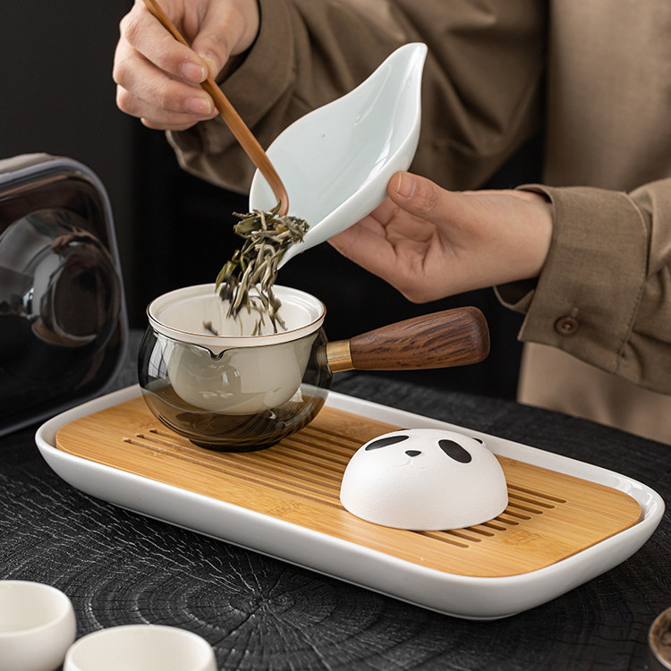 Panda Side Handle Pot Travel Tea Set Suit One Pot Two Cups Portable Quick Cup Outdoor Camping Kung Fu Tea Set Chinese Tea Set